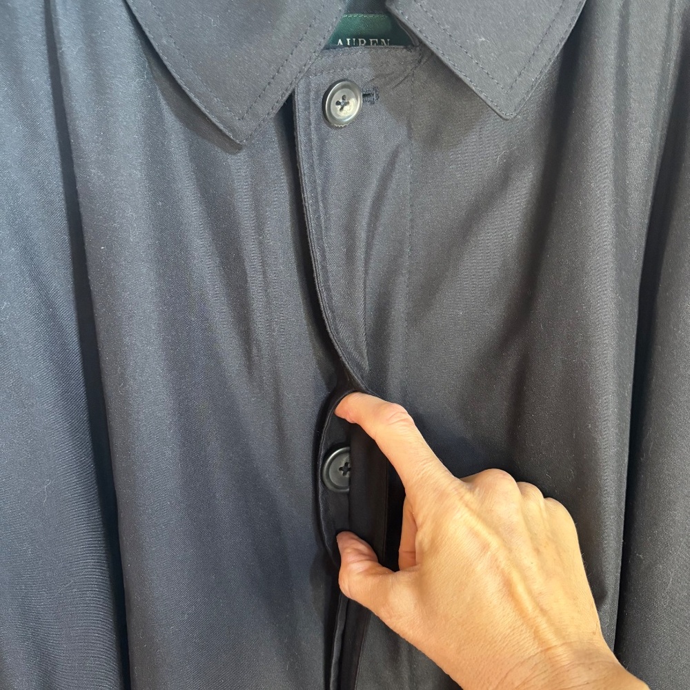 Vintage Y2K Lauren Ralph Lauren Men's Black Trench‎ Coat 44R Belted Waterproof - Picture 9 of 11